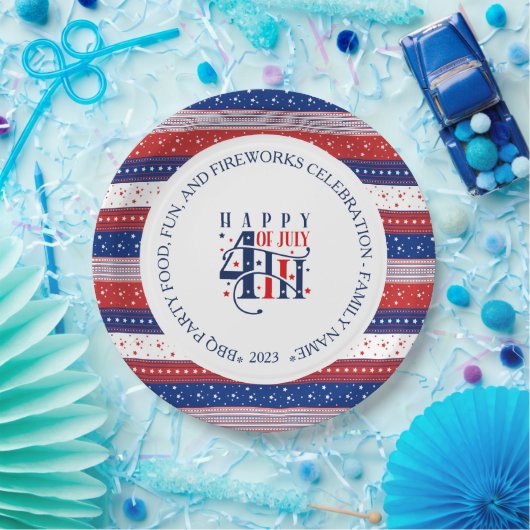 Abstracte Amerikaanse 4th van juli aangepaste teks Papieren Bordje (Feest)