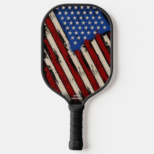 Abstracte Amerikaanse vlag, aangepaste tekstnaam Pickleball Paddle (Achterkant)