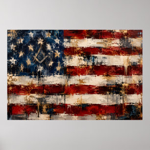 Abstracte Amerikaanse vlag Masonic symbool wandkun Poster