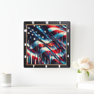 Abstracte Amerikaanse vlag patriottisch Vierkante Klok