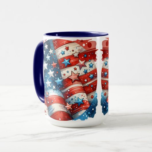 Abstracte Amerikaanse vlag rood, wit en blauw Mok (Voorkant links)