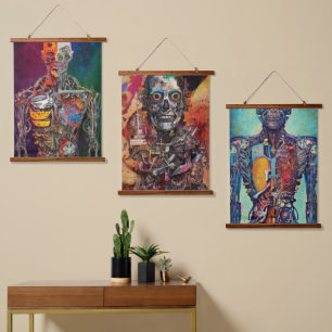 Abstracte anatomische cyborg hangend wandkleed