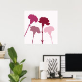 Abstracte anjer Silhouettes - Reds & Pinks Poster (Thuiskantoor)