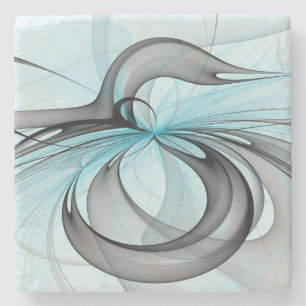 Abstracte Anthracietgrijs Blauw Moderne Fractale K Stenen Onderzetter