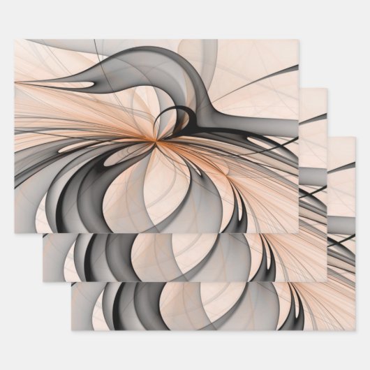 Abstracte Anthracite Gray Sienna Modern Fractal Ar Inpakpapier Vel (Set)