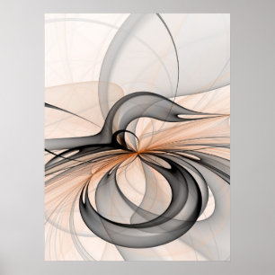 Abstracte Anthracite Gray Sienna Modern Fractal Ar Poster
