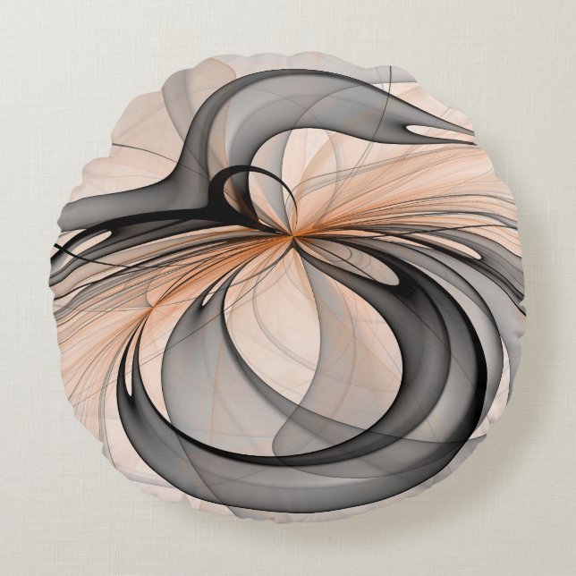 Abstracte Anthracite Gray Sienna Modern Fractal Ar Rond Kussen (Voorkant)