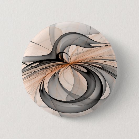 Abstracte Anthracite Gray Sienna Modern Fractal Ar Ronde Button 5,7 Cm (Voorkant)