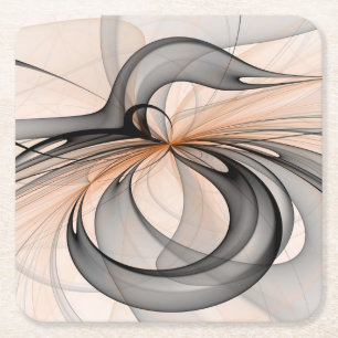 Abstracte Anthracite Gray Sienna Modern Fractal Ar Vierkante Kartonnen Onderzetter