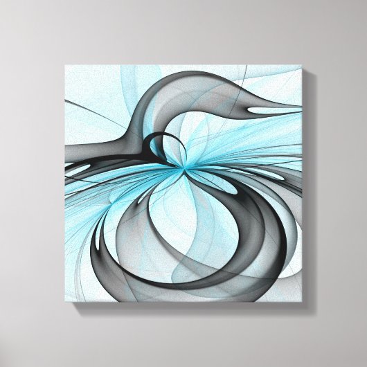 Abstracte antracite grijs blauwe, moderne fractale canvas afdruk (Voorkant)