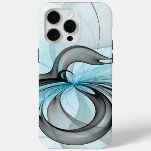 Abstracte antracite grijs blauwe, moderne fractale iPhone 15 pro max hoesje