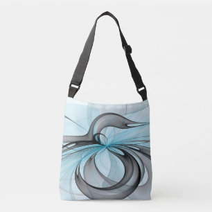 Abstracte antracite grijs blauwe, moderne fractale crossbody tas