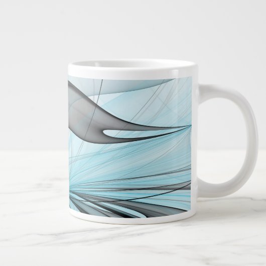 Abstracte antracite grijs blauwe, moderne fractale extra grote beker (Rechts)