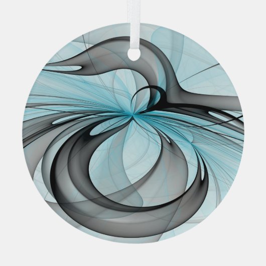 Abstracte antracite grijs blauwe, moderne fractale glas ornament (Achterkant)