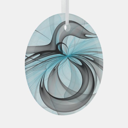 Abstracte antracite grijs blauwe, moderne fractale glas ornament (Voorkant Rechts)