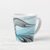 Abstracte antracite grijs blauwe, moderne fractale latte mok (Rechterhoek)