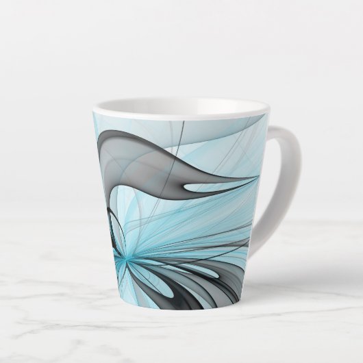 Abstracte antracite grijs blauwe, moderne fractale latte mok (Rechterhoek)