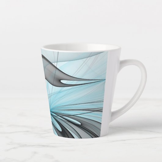 Abstracte antracite grijs blauwe, moderne fractale latte mok (Rechts)