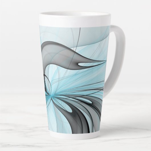 Abstracte antracite grijs blauwe, moderne fractale latte mok (Rechterhoek)