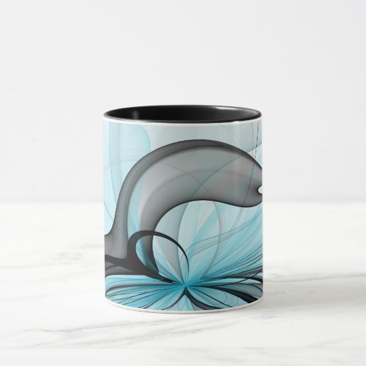 Abstracte antracite grijs blauwe, moderne fractale mok (Midden)