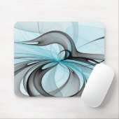 Abstracte antracite grijs blauwe, moderne fractale muismat (Met muis)