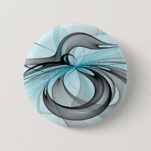 Abstracte antracite grijs blauwe, moderne fractale ronde button 5,7 cm