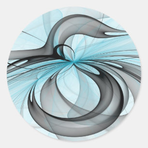 Abstracte antracite grijs blauwe, moderne fractale ronde sticker