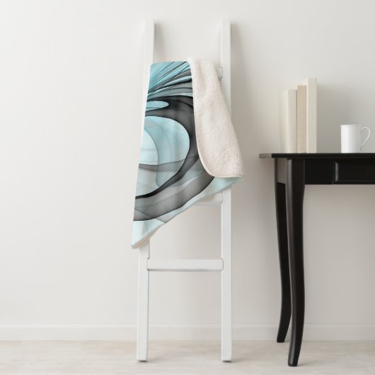 Abstracte antracite grijs blauwe, moderne fractale sherpa deken (In situ)