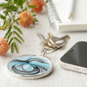 Abstracte antracite grijs blauwe, moderne fractale sleutelhanger (Zijkant)