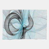 Abstracte antracite grijs blauwe, moderne fractale theedoek (Horizontaal)