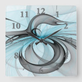 Abstracte antracite grijs blauwe, moderne fractale vierkante klok (Voorkant)