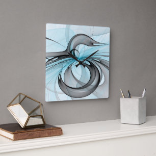 Abstracte antracite grijs blauwe, moderne fractale vierkante klok