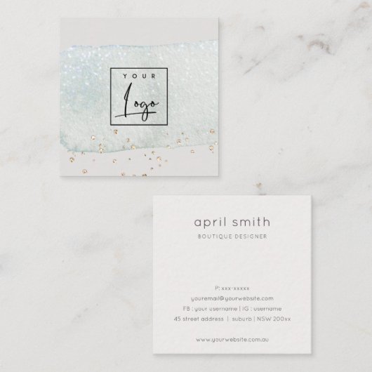 Abstracte Aqua Blue Brush Stoke Waterverf Logo Vierkante Visitekaartje (Voorkant / Achterkant)