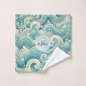 Abstracte Aqua Blue & White Wave – moderne vloeien Bad Handdoek (Wasdoekje)