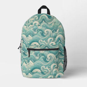 Abstracte Aqua Blue & White Wave – moderne vloeien Bedrukte Rugzak