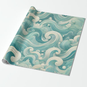 Abstracte Aqua Blue & White Wave – moderne vloeien Cadeaupapier