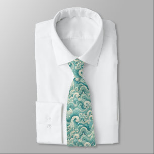 Abstracte Aqua Blue & White Wave – moderne vloeien Stropdas