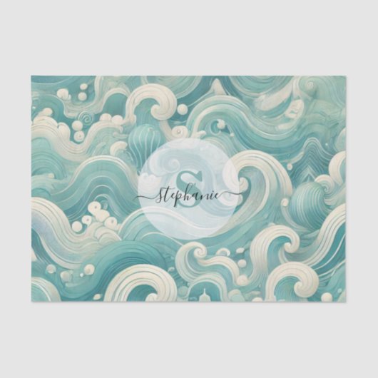 Abstracte Aqua Blue & White Wave – moderne vloeien Tissuepapier (Voorkant)