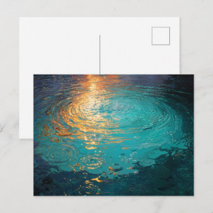 Abstracte Aqua Golven met Gouden Zonlicht Briefkaart