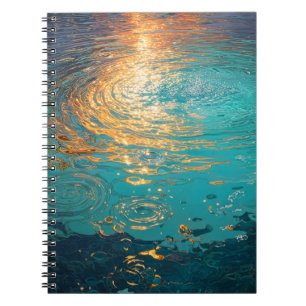 Abstracte Aqua-golven met gouden zonlicht Notitieboek