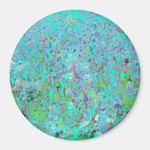 Abstracte Aqua Green en Paarse Coneflower Garden Magneet