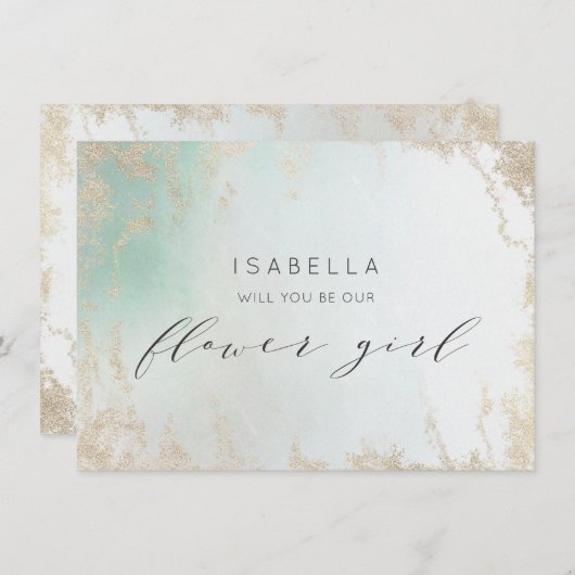 Abstracte Aqua Ombre Fade met Frosted Gold Glitter (Voorkant / Achterkant)