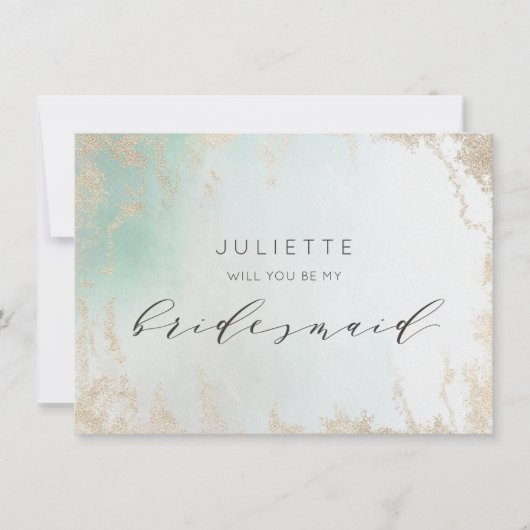 Abstracte Aqua Ombre Fade met Frosted Gold Glitter (Voorkant)