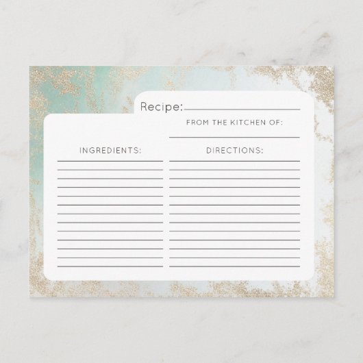 Abstracte Aqua Ombre Fade met Frosted Gold Glitter Aankondigingskaart (Achterkant)
