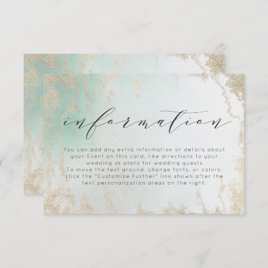 Abstracte Aqua Ombre Fade met Frosted Gold Glitter Informatiekaartje (Voorkant / Achterkant)