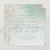 Abstracte Aqua Ombre Fade met Frosted Gold Glitter Kaart (Voorkant / Achterkant)