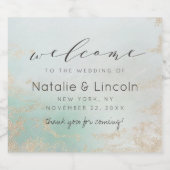 Abstracte Aqua Ombre Fade met Frosted Gold Glitter Likeurfles Etiket (Enkel label)