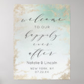Abstracte Aqua Ombre Fade met Frosted Gold Glitter Poster (Voorkant)
