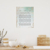Abstracte Aqua Ombre Fade met Frosted Gold Glitter Poster (Keuken)