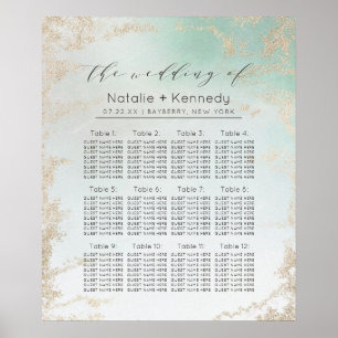 Abstracte Aqua Ombre Fade met Frosted Gold Glitter Poster